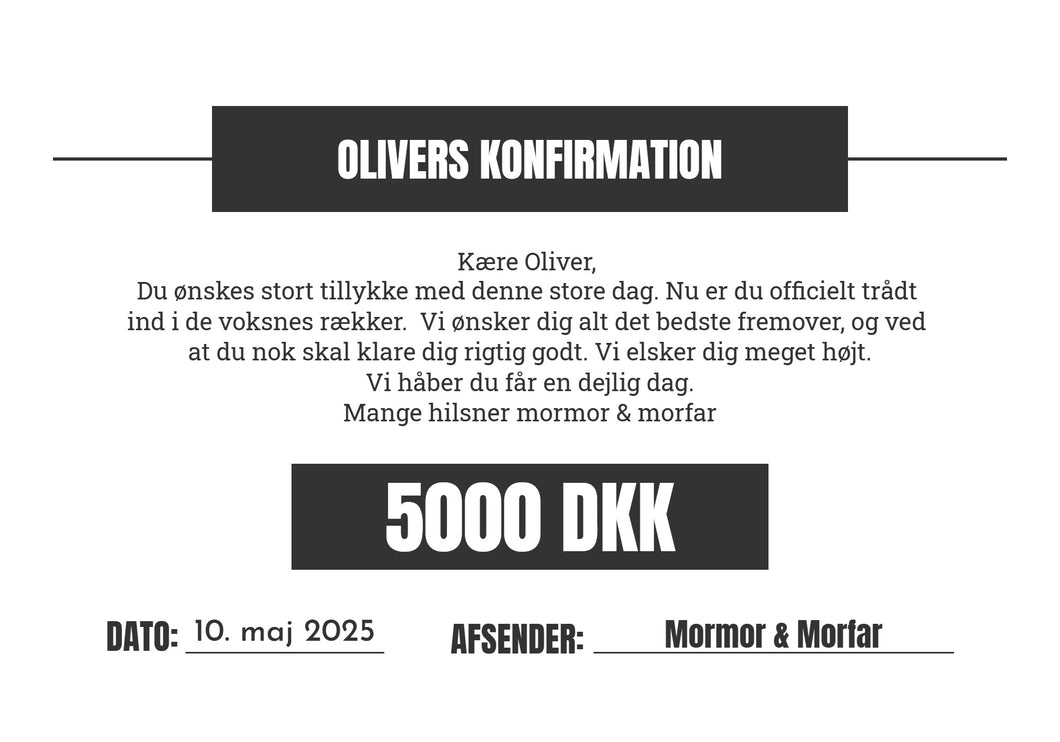 Oversize check til pengegave Plakana