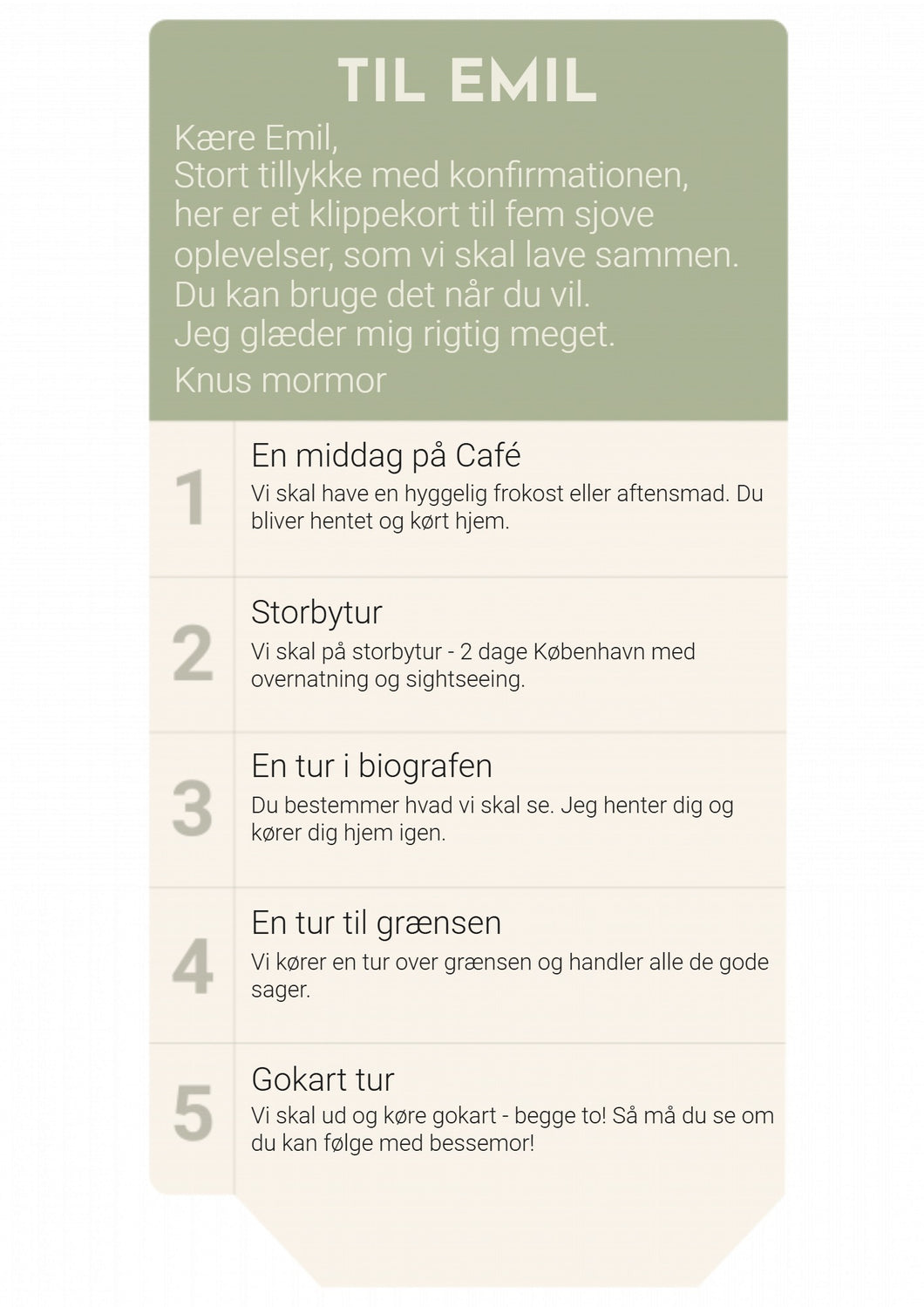 Klippekort til konfirmanden Plakana