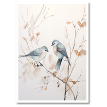 Indlæs billede til gallerivisning Blue Birds Plakat Plakana 21x30 cm (A4) Hvid Egetræ
