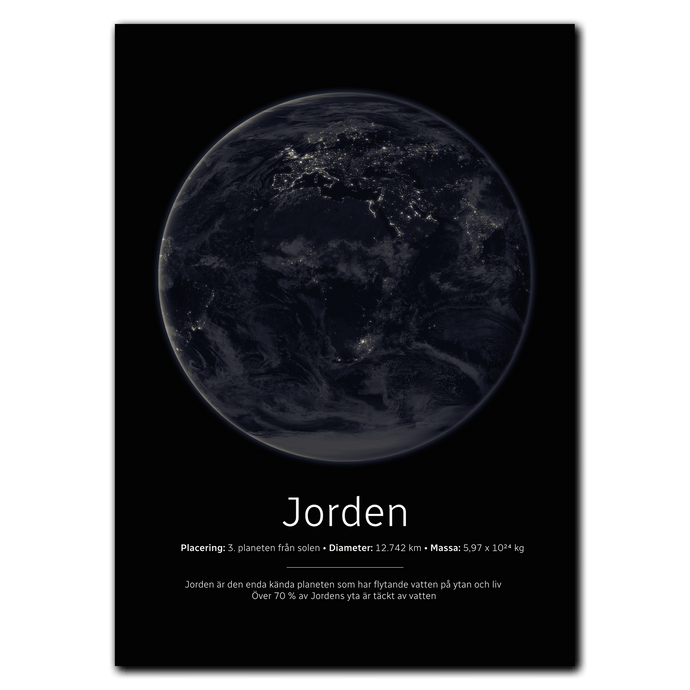 Jorden Poster (nattversion) Plakana 21x30 cm (A4) Ingen ramme