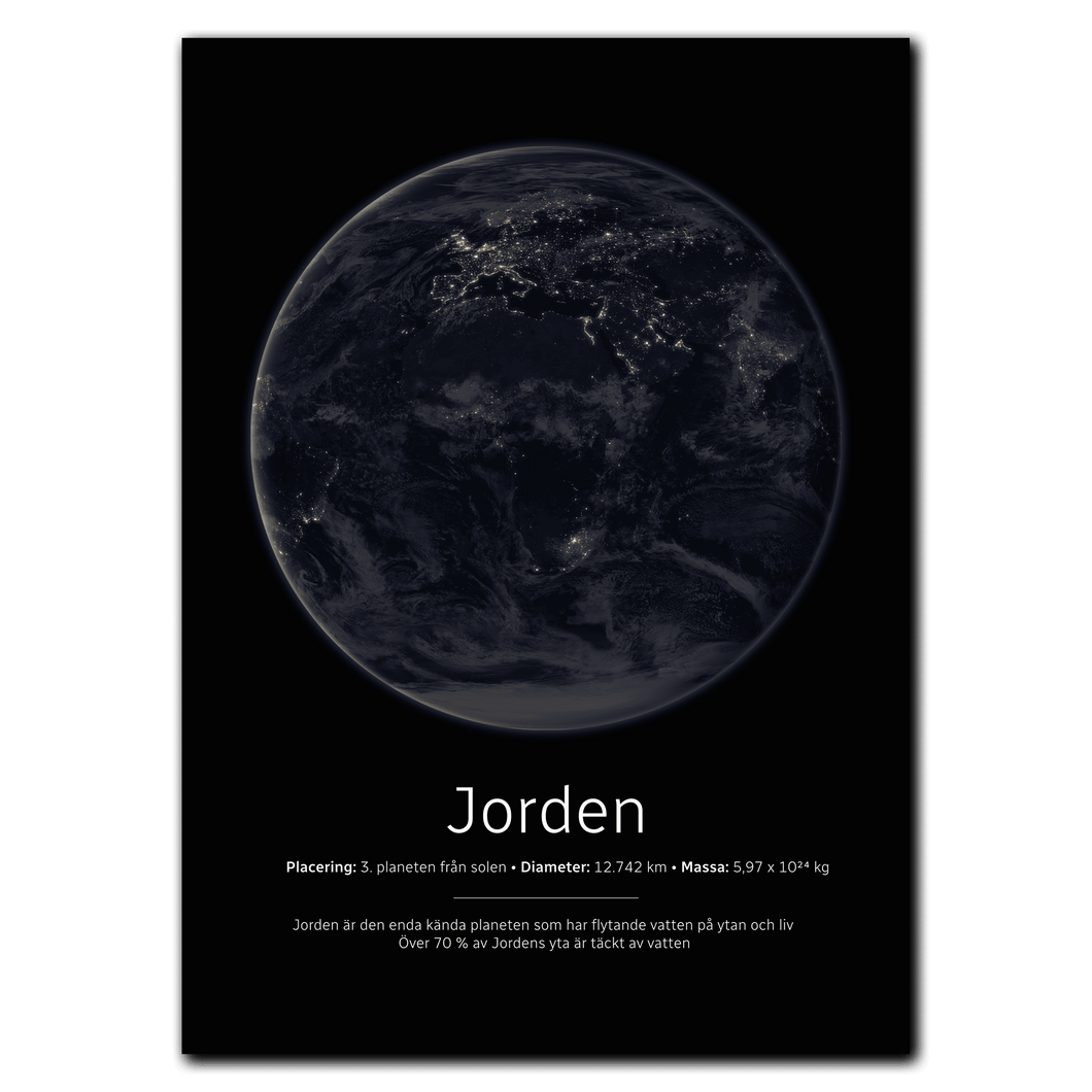 Jorden Poster (nattversion) Plakana 21x30 cm (A4) Ingen ramme