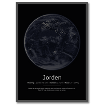 Indlæs billede til gallerivisning Jorden Poster (nattversion) Plakana 21x30 cm (A4) Sort egetræ
